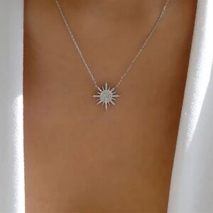 Cubic Zicronia Sunburst Necklace, Cubic Zicronia Sun Necklace, Star Necklace